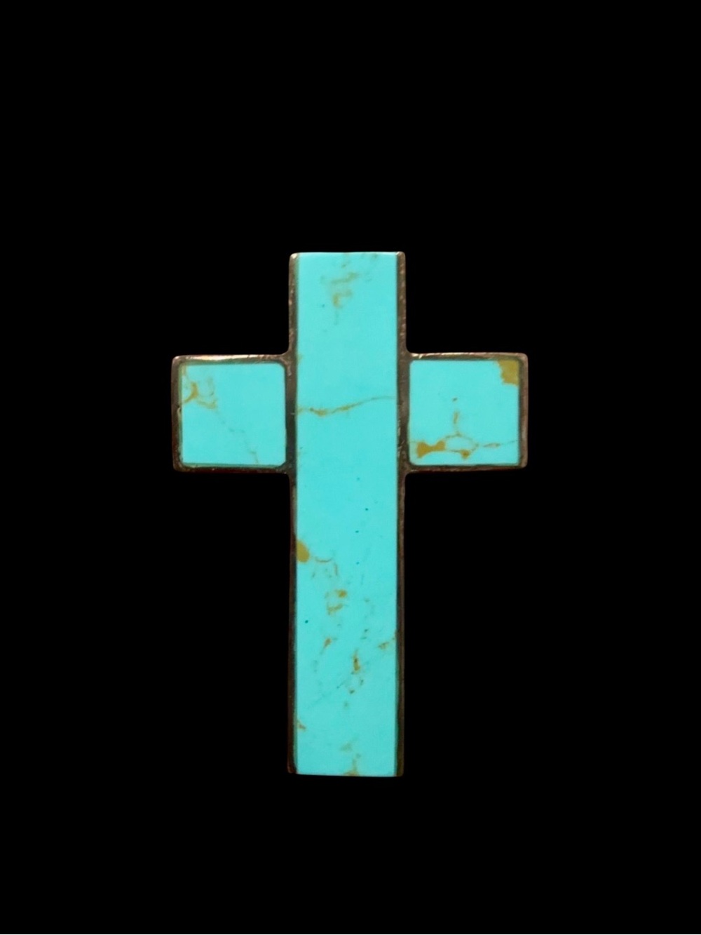 Vintage 2” Turquoise Inlay Sterling Silver 1/2“ Thick Cross Pendant, 14.2g